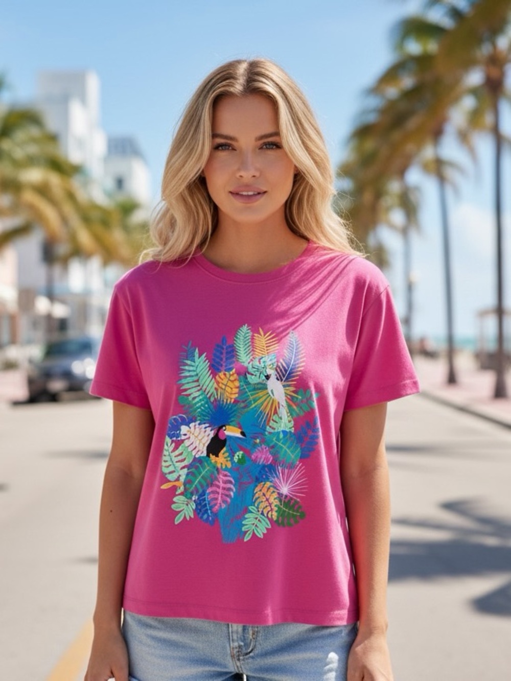 Caribbean Joe Pink Tropical Toucan Graphic Tee